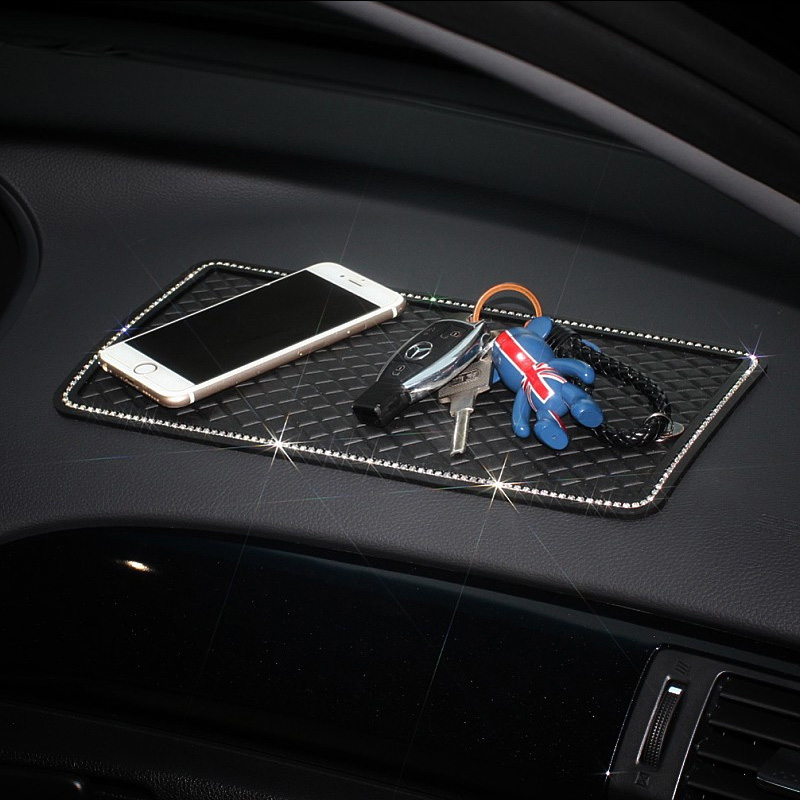 Elegant Bling Rhinestone Automobile Non-Slip Mat Silicone Auto Anti-Slip Pads - Black