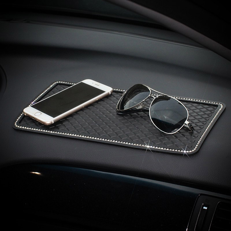 Elegant Bling Rhinestone Automobile Non-Slip Mat Silicone Auto Anti-Slip Pads - Black