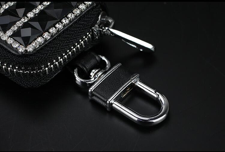 Elegant Pretty Camellia Universal Bling Leather Auto Key Bags Key Chain - Black