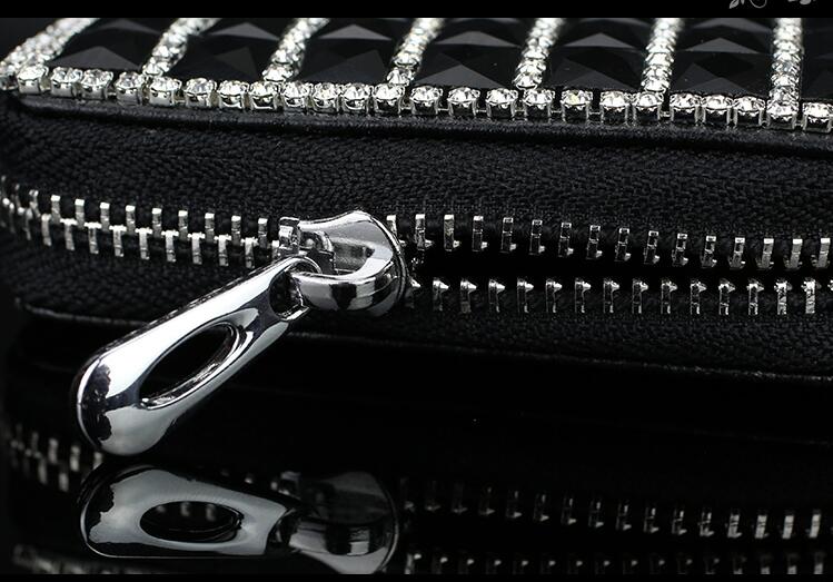 Elegant Pretty Camellia Universal Bling Leather Auto Key Bags Key Chain - Black