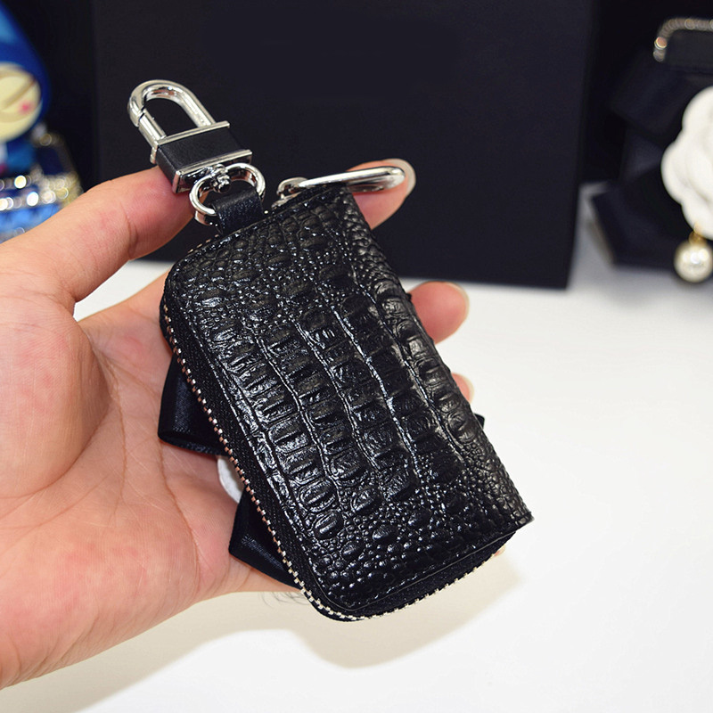 Beautiful Cute Camellia Universal Pearl Leather Auto Key Bags Key Chain - Black