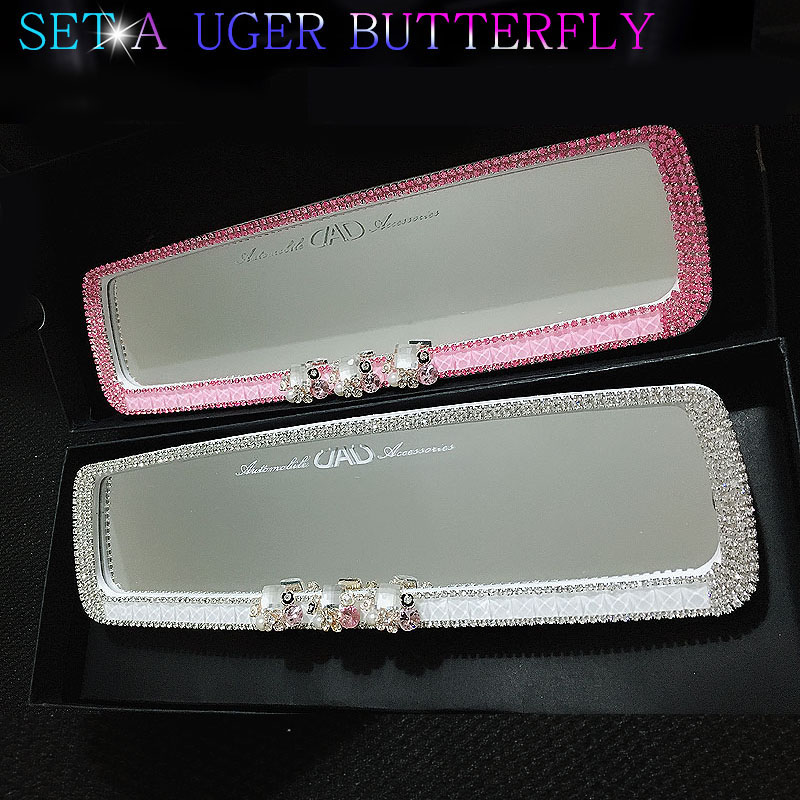 Elegant Gorgeous Bling Bling Diamonds Crystal Car Rearview Mirror Auto Brilliant Rearview Mirror - Pink