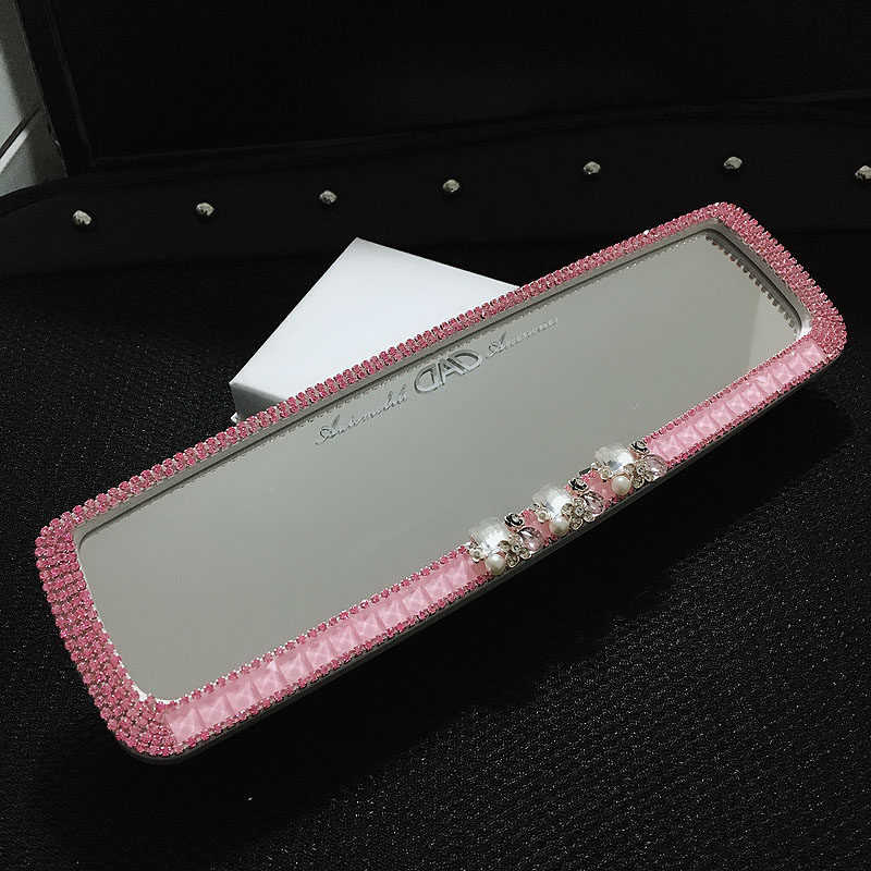Elegant Gorgeous Bling Bling Diamonds Crystal Car Rearview Mirror Auto Brilliant Rearview Mirror - Pink