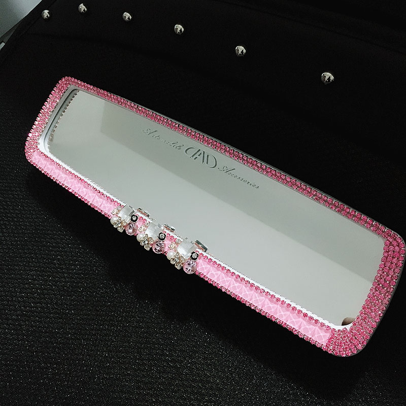 Elegant Gorgeous Bling Bling Diamonds Crystal Car Rearview Mirror Auto Brilliant Rearview Mirror - Pink