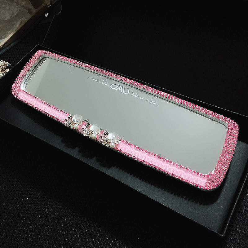 Elegant Gorgeous Bling Bling Diamonds Crystal Car Rearview Mirror Auto Brilliant Rearview Mirror - Pink