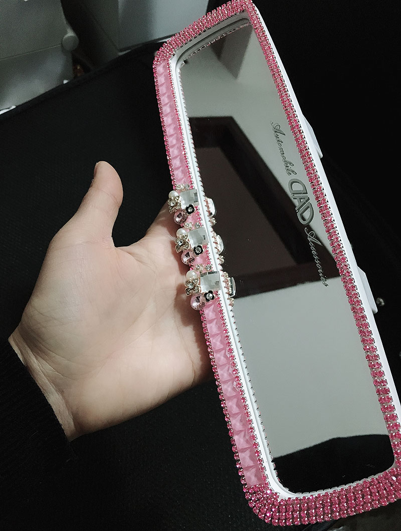 Elegant Gorgeous Bling Bling Diamonds Crystal Car Rearview Mirror Auto Brilliant Rearview Mirror - Pink