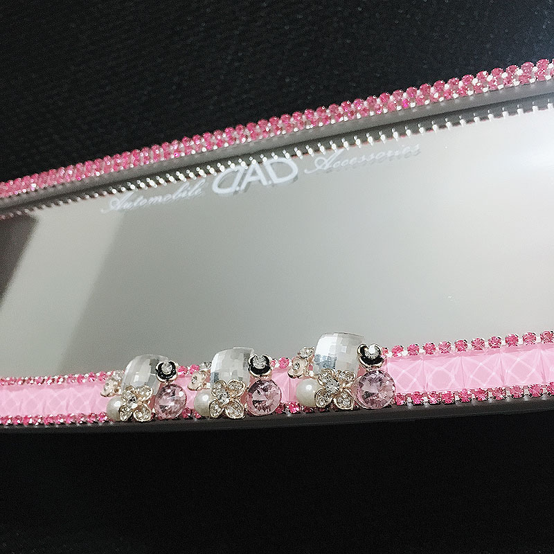 Elegant Gorgeous Bling Bling Diamonds Crystal Car Rearview Mirror Auto Brilliant Rearview Mirror - Pink