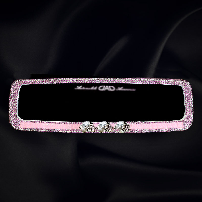 Elegant Gorgeous Bling Bling Diamonds Crystal Car Rearview Mirror Auto Brilliant Rearview Mirror - Pink