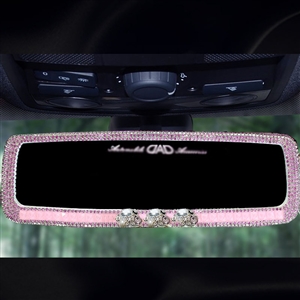 Elegant Gorgeous Bling Bling Diamonds Crystal Car Rearview Mirror Auto Brilliant Rearview Mirror - Pink