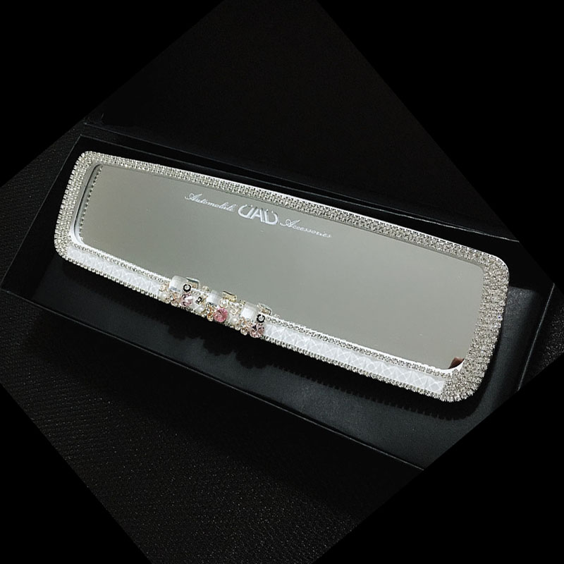 Elegant Gorgeous Bling Bling Diamonds Crystal Car Rearview Mirror Auto Brilliant Rearview Mirror - White