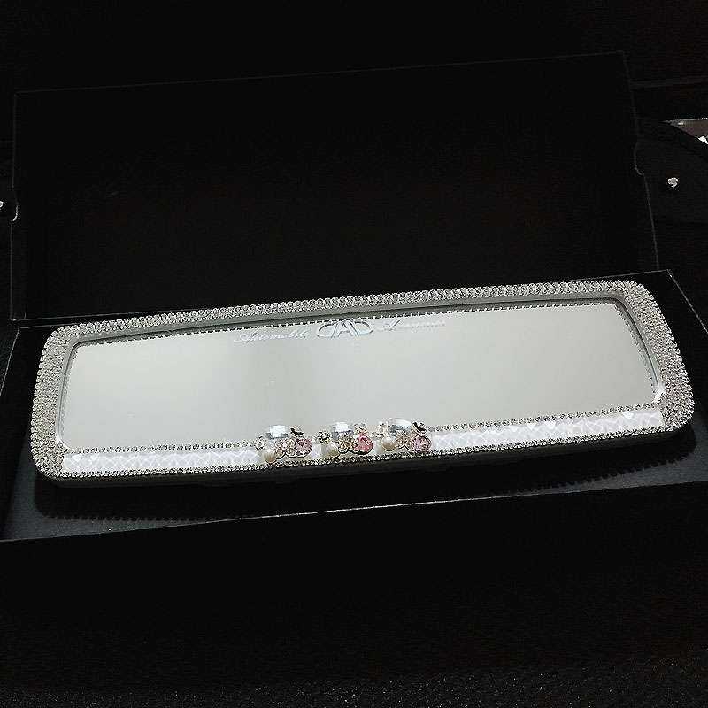 Elegant Gorgeous Bling Bling Diamonds Crystal Car Rearview Mirror Auto Brilliant Rearview Mirror - White