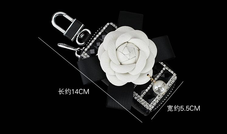 Elegant Pretty Camellia Universal Bling Leather Auto Key Bags Key Chain - Black