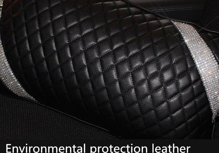 Great Bling Female Rhinestone Car Seat Waist Pillows PU Leather Rectangle Cushions 1pcs - Black