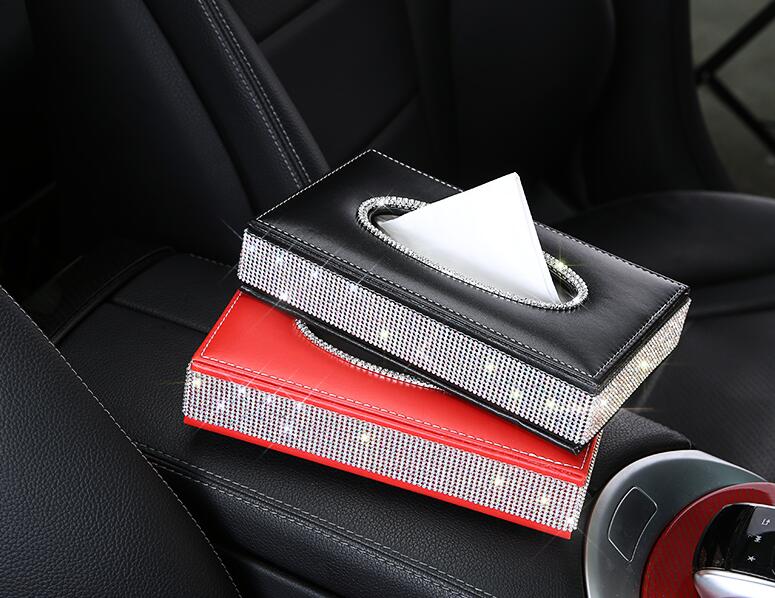 Great Bling Leather Car Tissue Paper Box Holder Case Seat Back Hanging Tissue Bag - Red