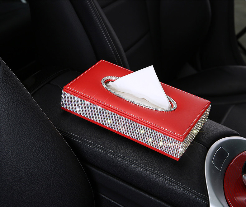 Great Bling Leather Car Tissue Paper Box Holder Case Seat Back Hanging Tissue Bag - Red