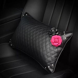 Great Camellia Female Rhinestone Car Seat Waist Pillows PU Leather Rectangle Cushions 1pcs - Black