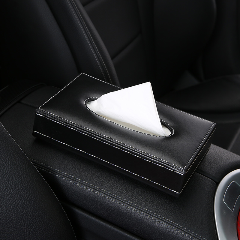 Great Elegant Leather Car Tissue Paper Box Holder Case Seat Back Hanging Tissue Bag - Black