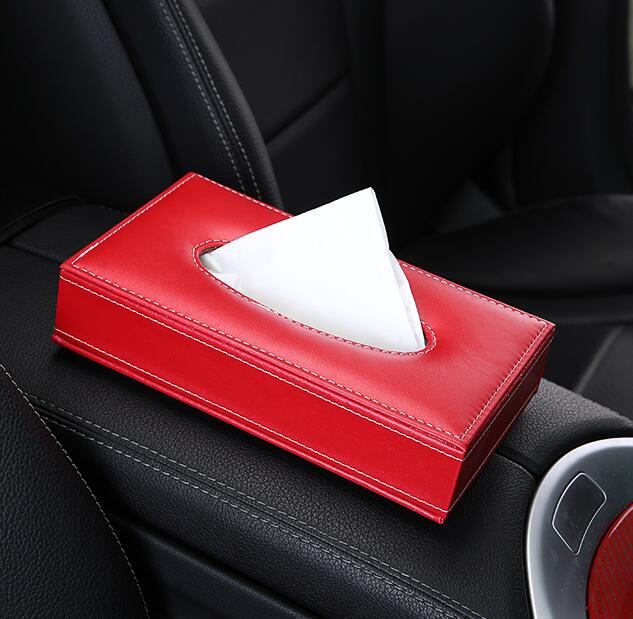 Great Elegant Leather Car Tissue Paper Box Holder Case Seat Back Hanging Tissue Bag - Red