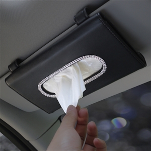 Leather Hanging Diamonds Tissue Box Case Auto Sun Visor Tissue Bag Interior Accessories - Black