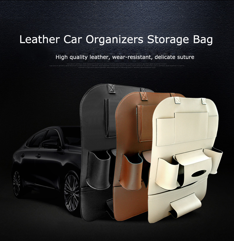 Leather Large Waterproof Felt Auto Seat Back Organizer Holder Pocket Hanger Storage Bag - Brown