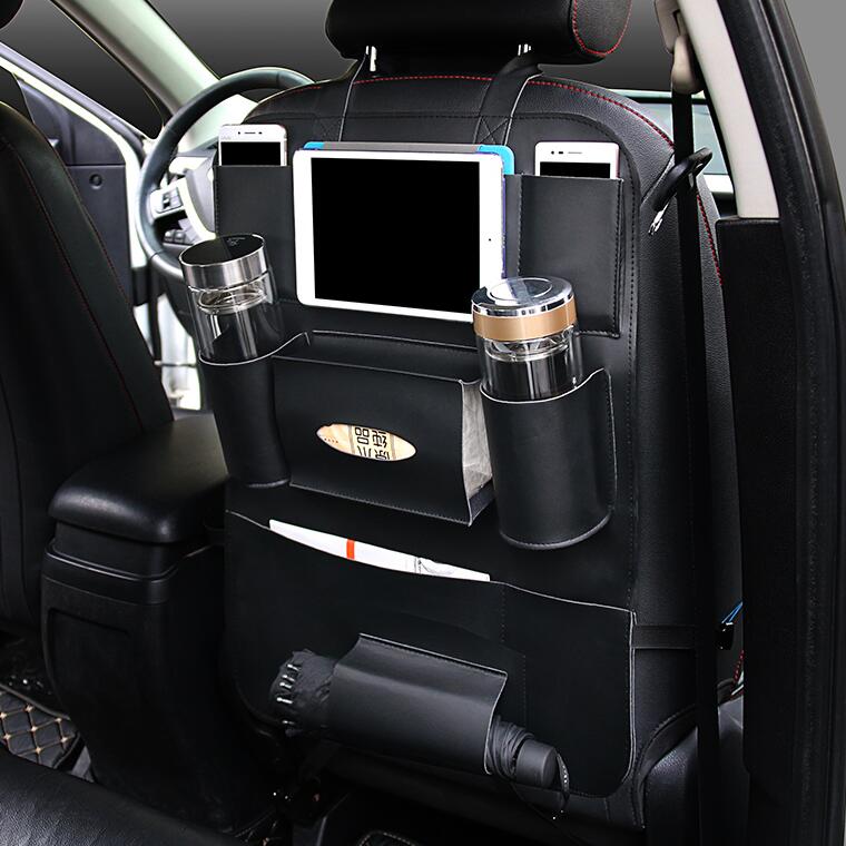 Leather Large Waterproof Felt Auto Seat Back Organizer Holder Pocket Hanger Storage Bag - Black