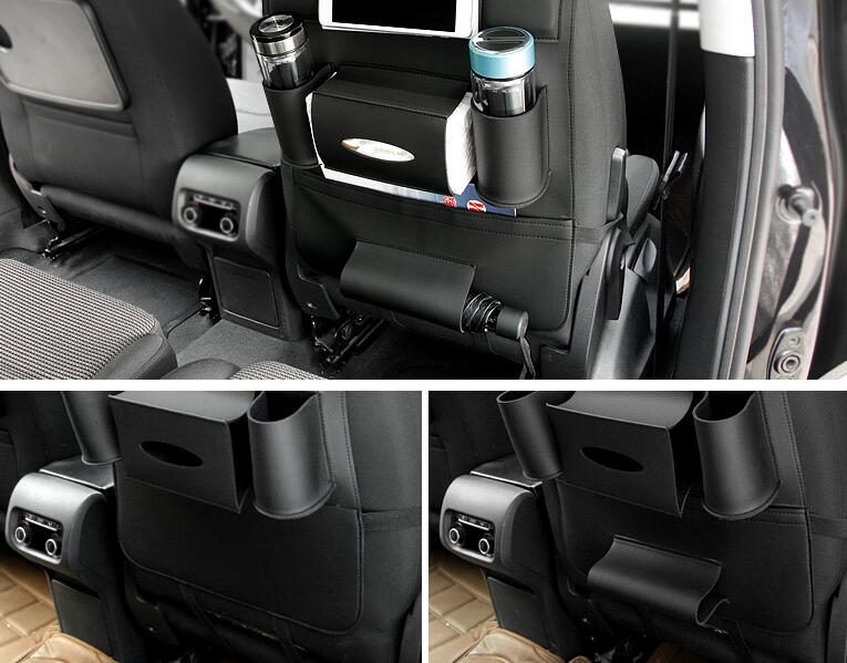 Leather Large Waterproof Felt Auto Seat Back Organizer Holder Pocket Hanger Storage Bag - Black