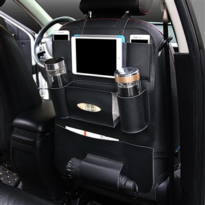 Leather Large Waterproof Felt Auto Seat Back Organizer Holder Pocket Hanger Storage Bag - Black