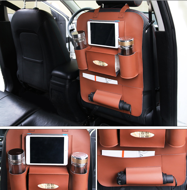Leather Large Waterproof Felt Auto Seat Back Organizer Holder Pocket Hanger Storage Bag - Brown