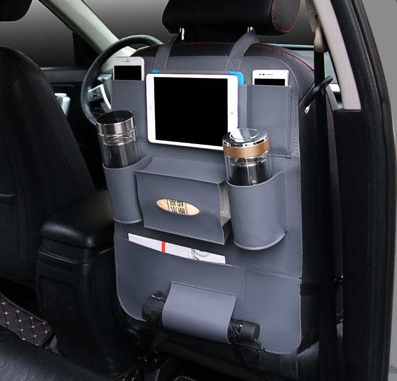 Leather Large Waterproof Felt Auto Seat Back Organizer Holder Pocket Hanger Storage Bag - Gray