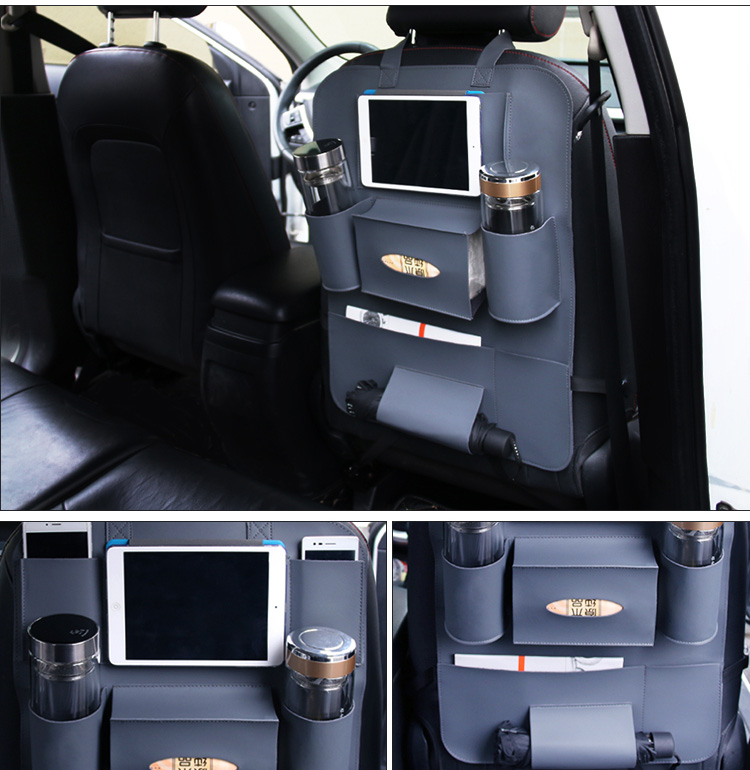 Leather Large Waterproof Felt Auto Seat Back Organizer Holder Pocket Hanger Storage Bag - Gray