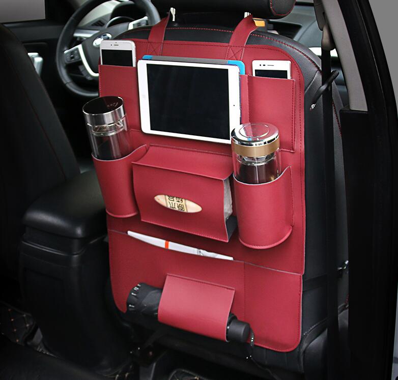 Leather Large Waterproof Felt Auto Seat Back Organizer Holder Pocket Hanger Storage Bag - Red