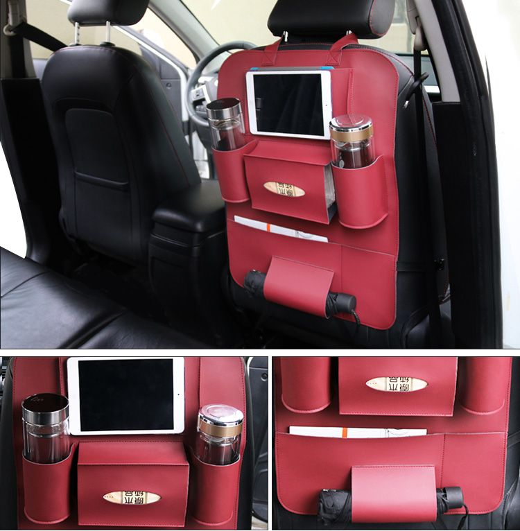 Leather Large Waterproof Felt Auto Seat Back Organizer Holder Pocket Hanger Storage Bag - Red