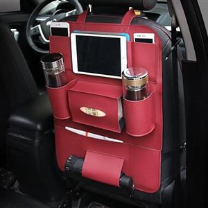 Leather Large Waterproof Felt Auto Seat Back Organizer Holder Pocket Hanger Storage Bag - Red