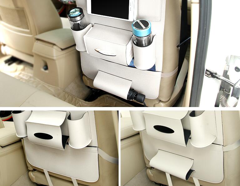 Leather Large Waterproof Felt Auto Seat Back Organizer Holder Pocket Hanger Storage Bag - White