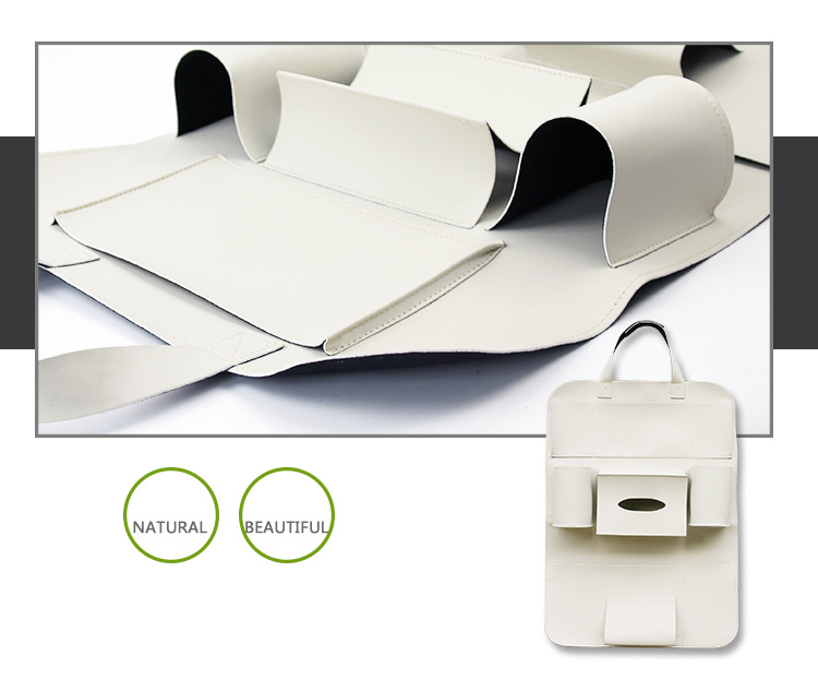 Leather Large Waterproof Felt Auto Seat Back Organizer Holder Pocket Hanger Storage Bag - White