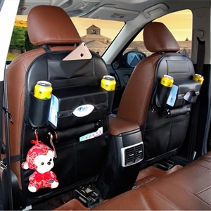 Leather Large Waterproof Felt Car Seat Back Organizer Holder Pocket Hanger Storage Bag - Black