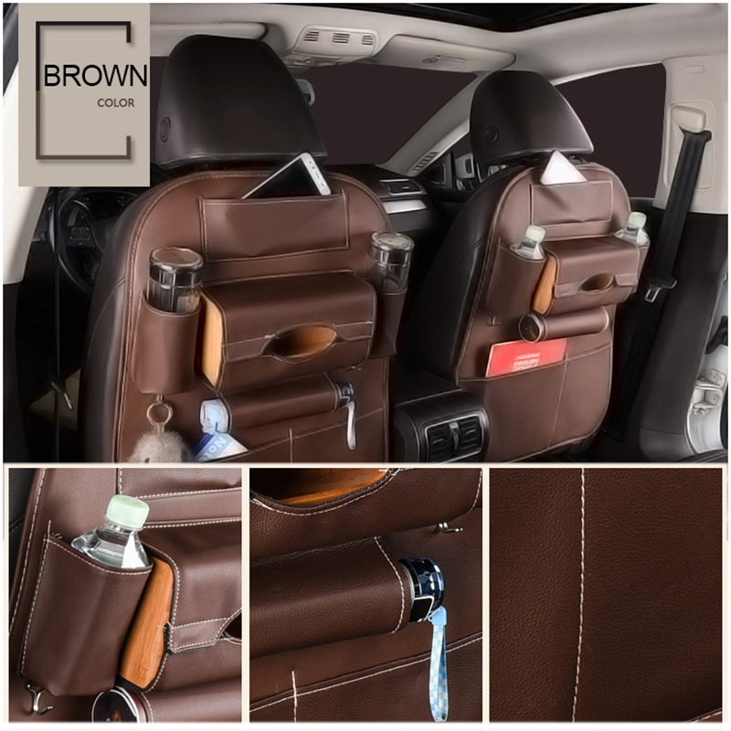 Leather Large Waterproof Felt Car Seat Back Organizer Holder Pocket Hanger Storage Bag - Brown