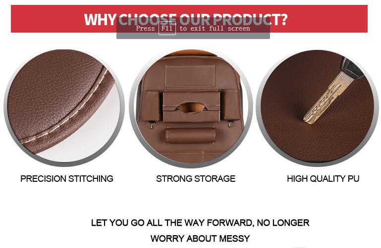 Leather Large Waterproof Felt Car Seat Back Organizer Holder Pocket Hanger Storage Bag - Brown