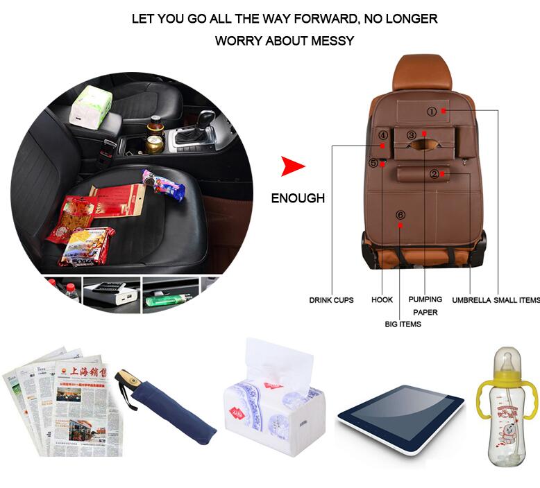 Leather Large Waterproof Felt Car Seat Back Organizer Holder Pocket Hanger Storage Bag - Brown