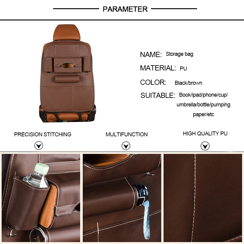 Leather Large Waterproof Felt Car Seat Back Organizer Holder Pocket Hanger Storage Bag - Brown