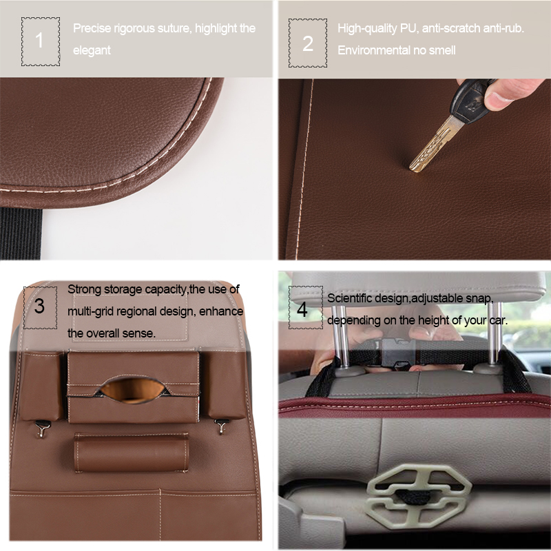 Leather Large Waterproof Felt Car Seat Back Organizer Holder Pocket Hanger Storage Bag - Brown