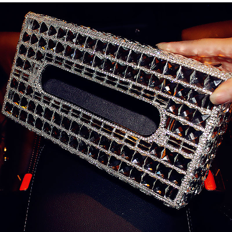 Luxury Creative Crystal Auto Tissue Paper Box Case Women Auto Interior Accessories - Black
