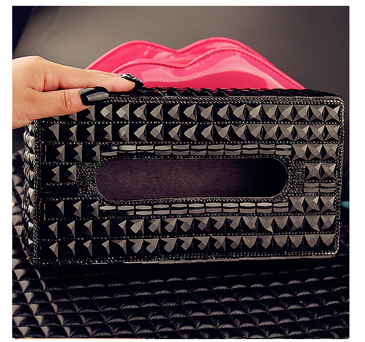 Luxury Creative Crystal Auto Tissue Paper Box Case Women Auto Interior Accessories - Black
