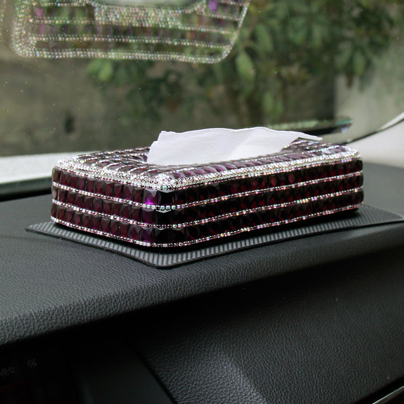 Luxury Creative Crystal Auto Tissue Paper Box Case Women Auto Interior Accessories - Purple