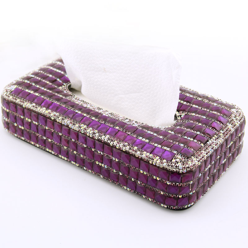 Luxury Creative Crystal Auto Tissue Paper Box Case Women Auto Interior Accessories - Purple