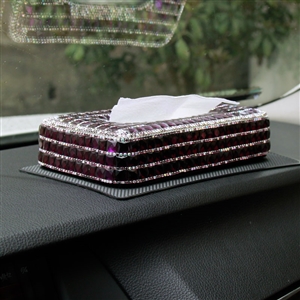 Luxury Creative Crystal Auto Tissue Paper Box Case Women Auto Interior Accessories - Purple