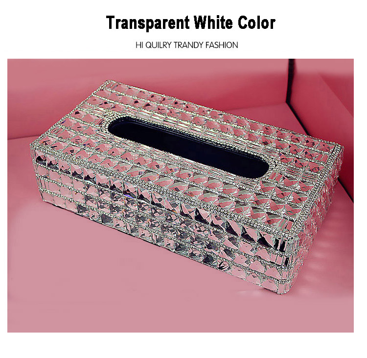 Luxury Creative Crystal Auto Tissue Paper Box Case Women Auto Interior Accessories - White