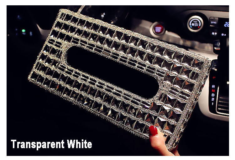 Luxury Creative Crystal Auto Tissue Paper Box Case Women Auto Interior Accessories - White
