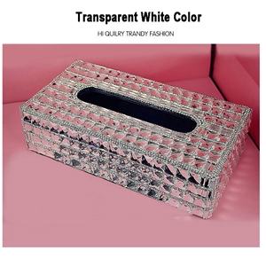 Luxury Creative Crystal Auto Tissue Paper Box Case Women Auto Interior Accessories - White