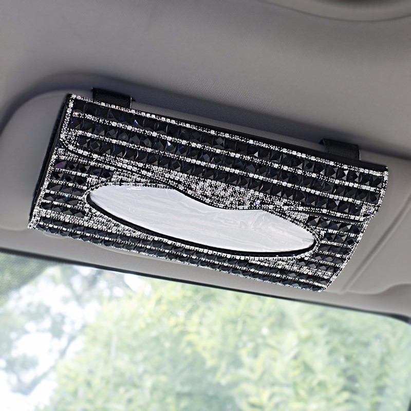 Luxury Creative Crystal Auto Tissue Paper Box Hanging Women Auto Interior Accessories - Black